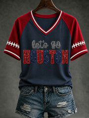 Women's Football Printed V-neck T-shirt