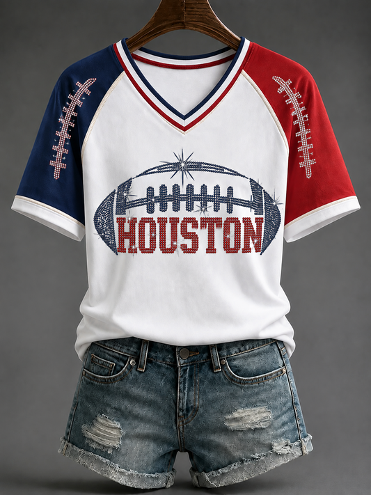 Women's Football V-neck Off-shoulder Short-sleeved T-shirt