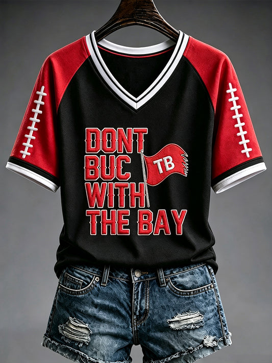 Women's Football Fan Print V-neck T-shirt