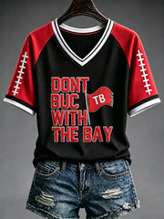 Women's Football Fan Print V-neck T-shirt