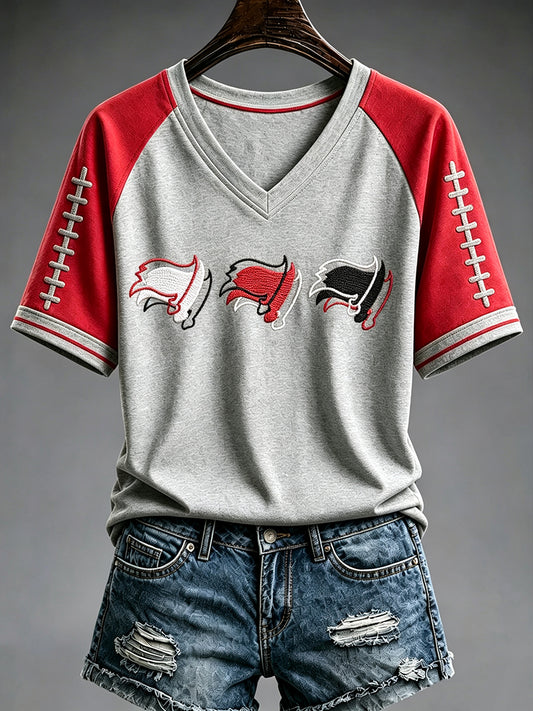 Women's Football Fan Print V-neck T-shirt