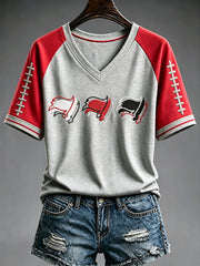 Women's Football Fan Print V-neck T-shirt