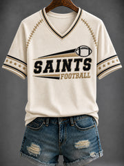 Women's America Football Printed V-neck T-shirt