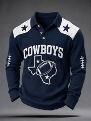 Men's Football Gameday Gift For Football Fans Casual Long Sleeve Polo