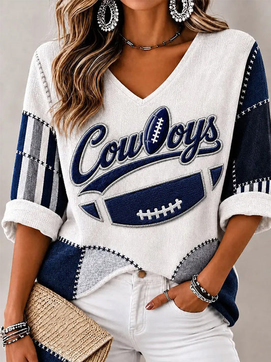 Women's Football Gameday Gift For Football Fans Casual V-Neck Tee