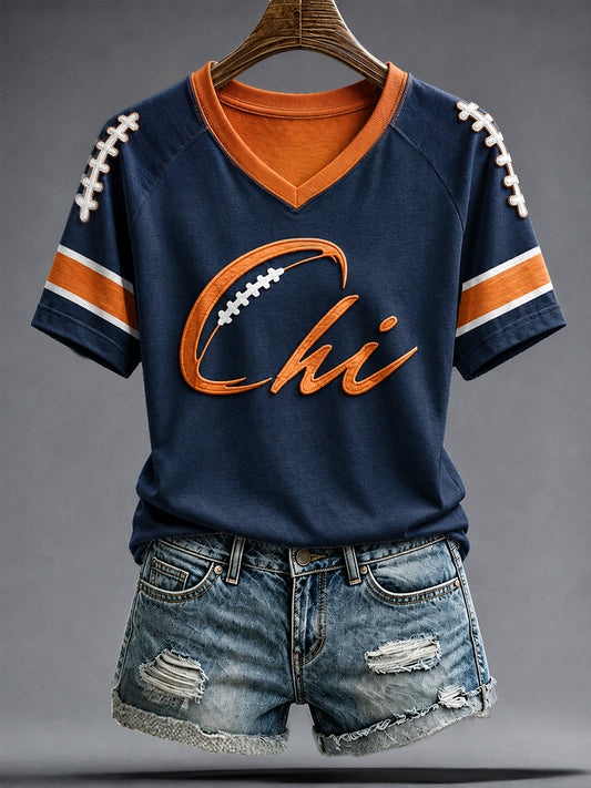Women's Chicago Football Lover  Art Printed T-shirt