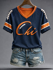Women's Chicago Football Lover  Art Printed T-shirt