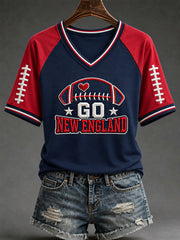 Women's Go New England! Football Gameday Gift For Football Fans Casual V-Neck Tee