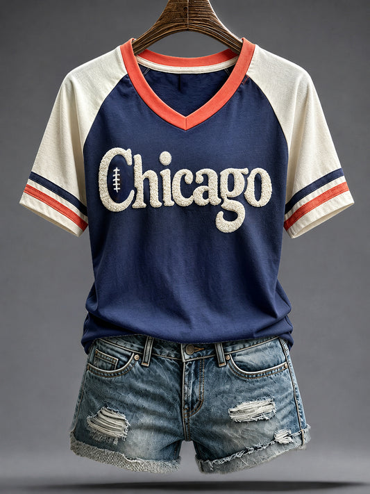 Women's Chicago Football Lover Art Printed T-shirt