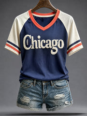 Women's Chicago Football Lover Art Printed T-shirt