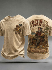 Men's Retro "Retired Pirate - Full-Time Treasure Hunter" Printed Casual T-shirt