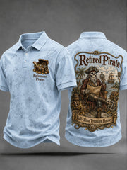 Men's Retro "Retired Pirate - Full-Time Treasure Hunter" Printed Casual Polo Shirt