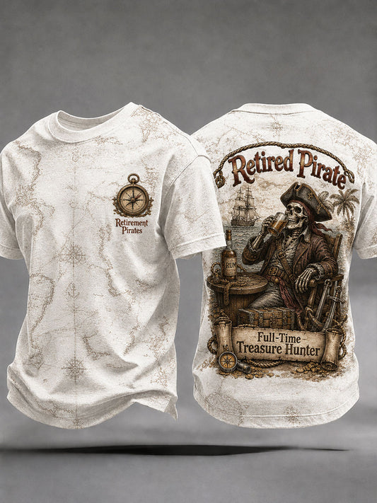Men's Retro "Retired Pirate - Full-Time Treasure Hunter" Printed Casual T-shirt