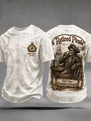 Men's Retro "Retired Pirate - Full-Time Treasure Hunter" Printed Casual T-shirt