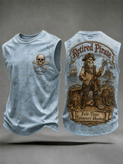 Men's Retro "Retired Pirate - Full-Time Treasure Hunter" Printed Casual Vests