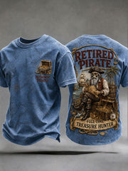 Men's Retro "Retired Pirate - Full-Time Treasure Hunter" Printed Casual T-shirt
