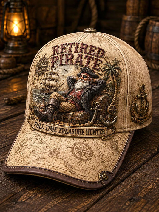 Retro "Retired Pirate - Full-Time Treasure Hunter" Printed Casual Unisex  Hat