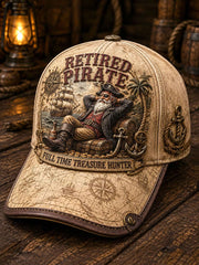 Retro "Retired Pirate - Full-Time Treasure Hunter" Printed Casual Unisex  Hat