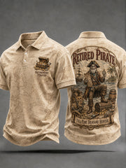 Men's Retro "Retired Pirate - Full-Time Treasure Hunter" Printed Casual Polo Shirt