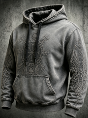 Men's Retro Viking Valknut Oversized Drop-Shoulder Hoodie
