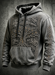 Men's Retro Viking Valknut Oversized Drop-Shoulder Hoodie