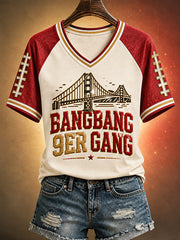 Women's Bang Bang Football Gameday Gift For Football Fans Casual V-Neck Tee