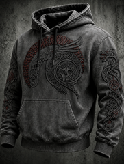 Men's Retro Viking Valknut Oversized Drop-Shoulder Hoodie