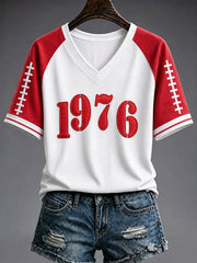Women's Football Fan Print V-neck T-shirt