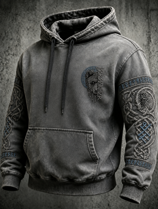 Men's Retro Viking Valknut Oversized Drop-Shoulder Hoodie