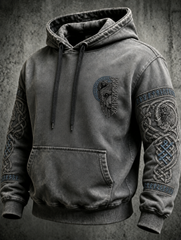 Men's Retro Viking Valknut Oversized Drop-Shoulder Hoodie