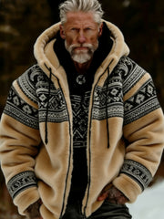 Men's Viking Celtic Art Plush Cozy Warm Zipped Hooded Jacket