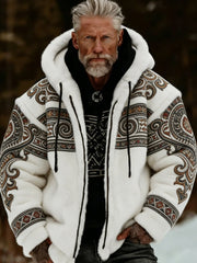 Men's Viking Celtic Art Plush Cozy Warm Zipped Hooded Jacket