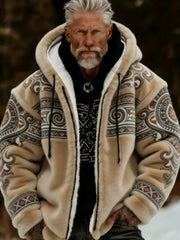 Men's Viking Celtic Art Plush Cozy Warm Zipped Hooded Jacket