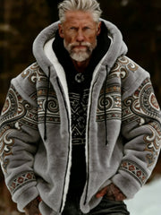 Men's Viking Celtic Art Plush Cozy Warm Zipped Hooded Jacket