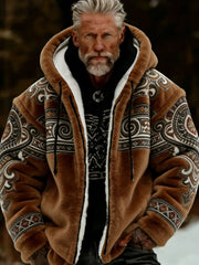 Men's Viking Celtic Art Plush Cozy Warm Zipped Hooded Jacket