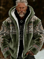 Men's Viking Celtic Art Plush Cozy Warm Zipped Hooded Jacket