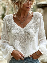 Women's Classy Viking Celtic Knot Floral Lace Print Cotton-Linen Shirt