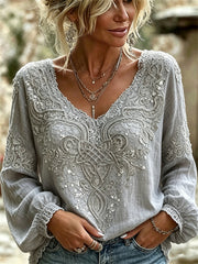 Women's Classy Viking Celtic Knot Floral Lace Print Cotton-Linen Shirt