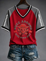 Women's Football Fan Print V-neck T-shirt