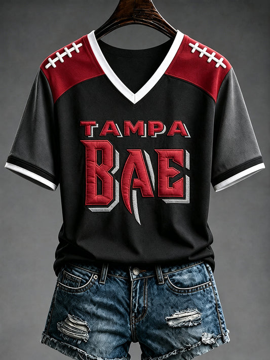 Women's Football Fan Print V-neck T-shirt