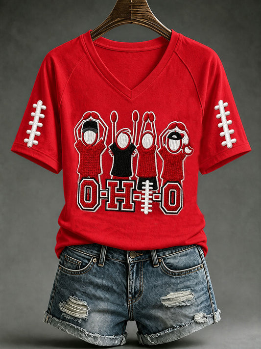 Women's Football Print V-neck T-shirt