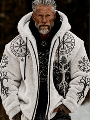 Men's Viking Celtic Art Plush Cozy Warm Zipped Hooded Jacket
