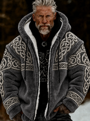 Men's Viking Celtic Art Plush Cozy Warm Zipped Hooded Jacket
