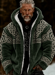 Men's Viking Celtic Art Plush Cozy Warm Zipped Hooded Jacket