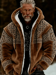 Men's Viking Celtic Art Plush Cozy Warm Zipped Hooded Jacket