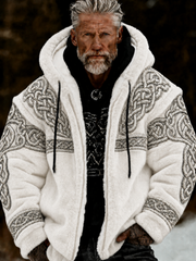 Men's Viking Celtic Art Plush Cozy Warm Zipped Hooded Jacket