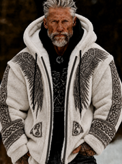 Men's Viking Celtic Art Plush Cozy Warm Zipped Hooded Jacket