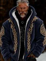 Men's Viking Celtic Art Plush Cozy Warm Zipped Hooded Jacket