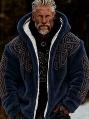 Men's Viking Celtic Art Plush Cozy Warm Zipped Hooded Jacket
