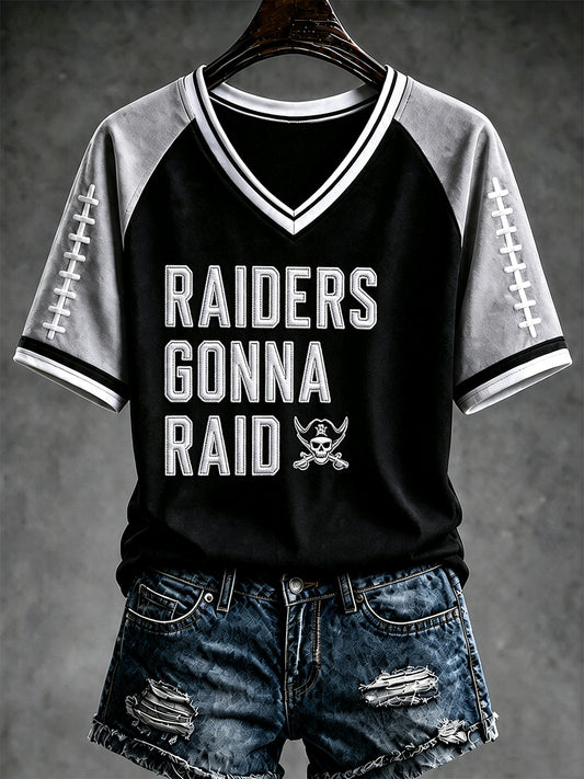 Women's Las Vegas Football Fan Print V-neck T-shirt